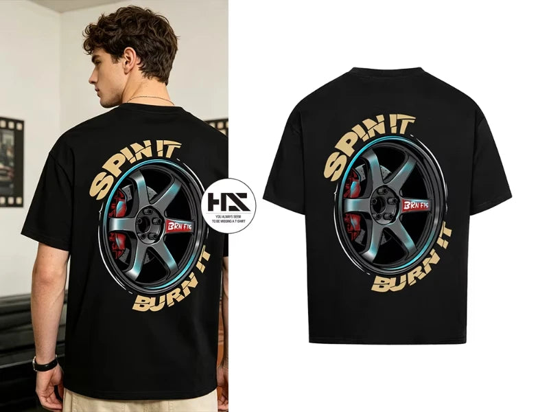 Spin It Burn It – Racing Wheel Streetwear T-Shirt